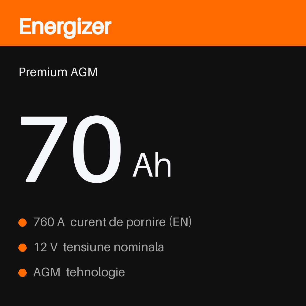 Energizer Premium AGM EP70AGM 70Ah — eticheta