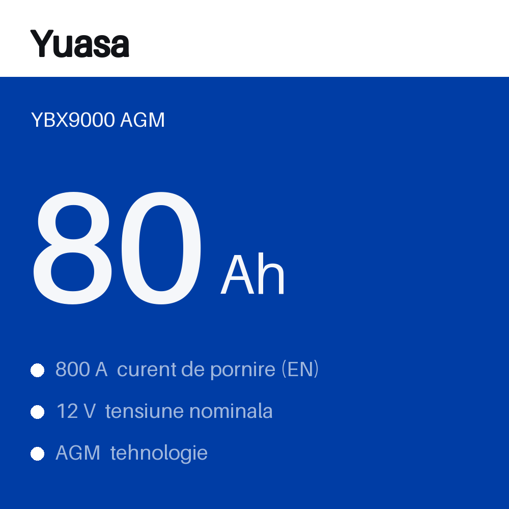 Yuasa YBX9000 AGM 80Ah — eticheta